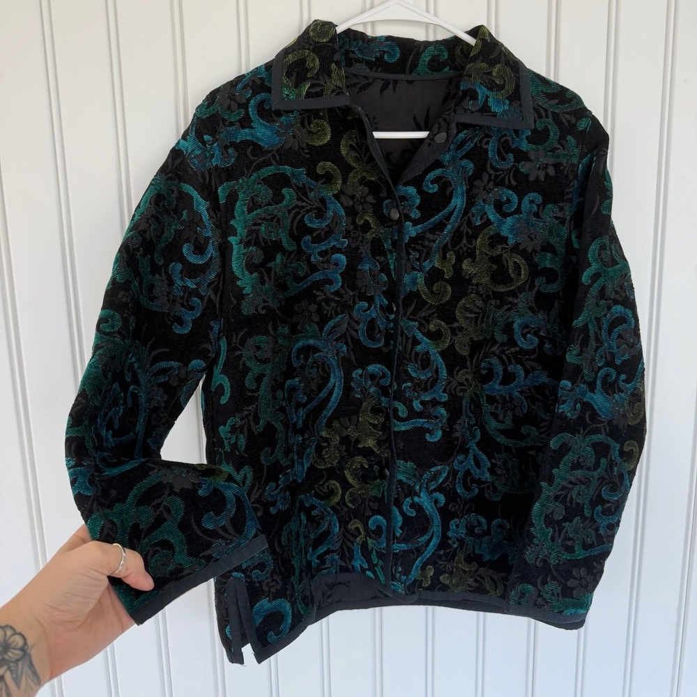 Vintage jacket tapestry velvet corduroy brocade boho artsy Granny core appliqué